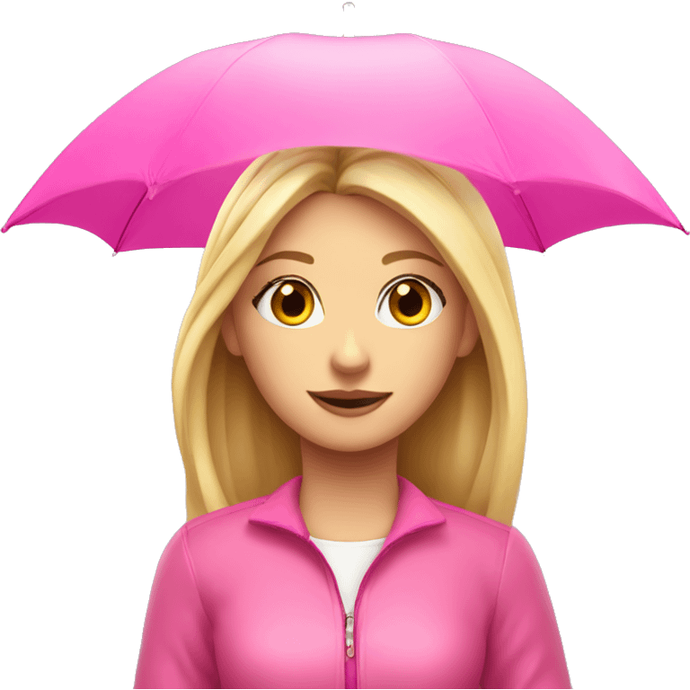 Blond girl holding pink umbrella above head in pink outfit emoji