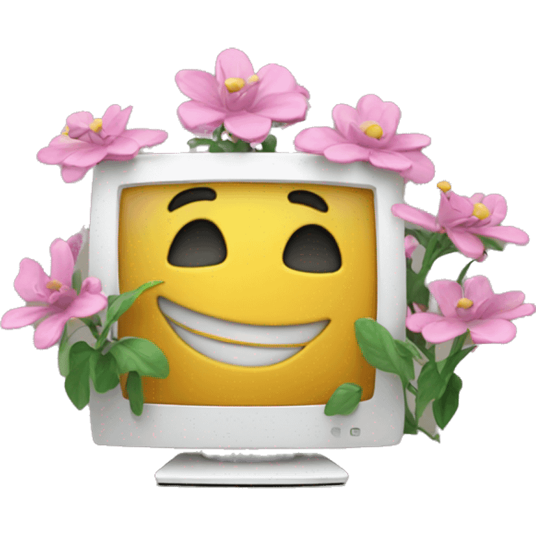 3D, computer with flowers growing from it emoji