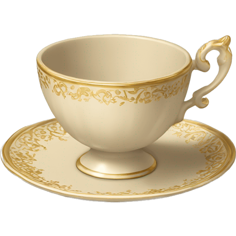 beige regency tea cup on a little saucer with gold  patterns emoji