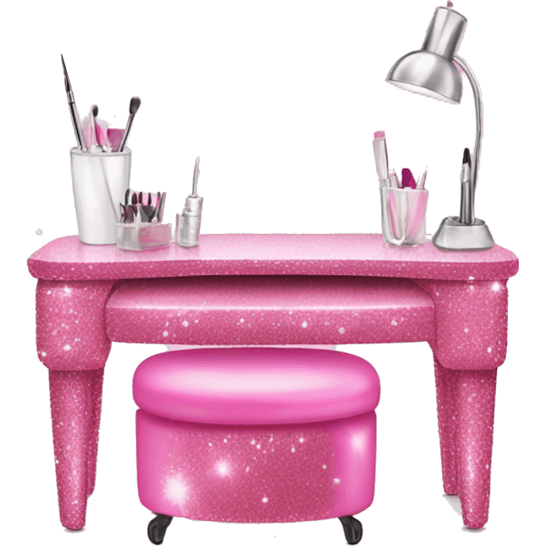 Pink glitter nail salon table  emoji