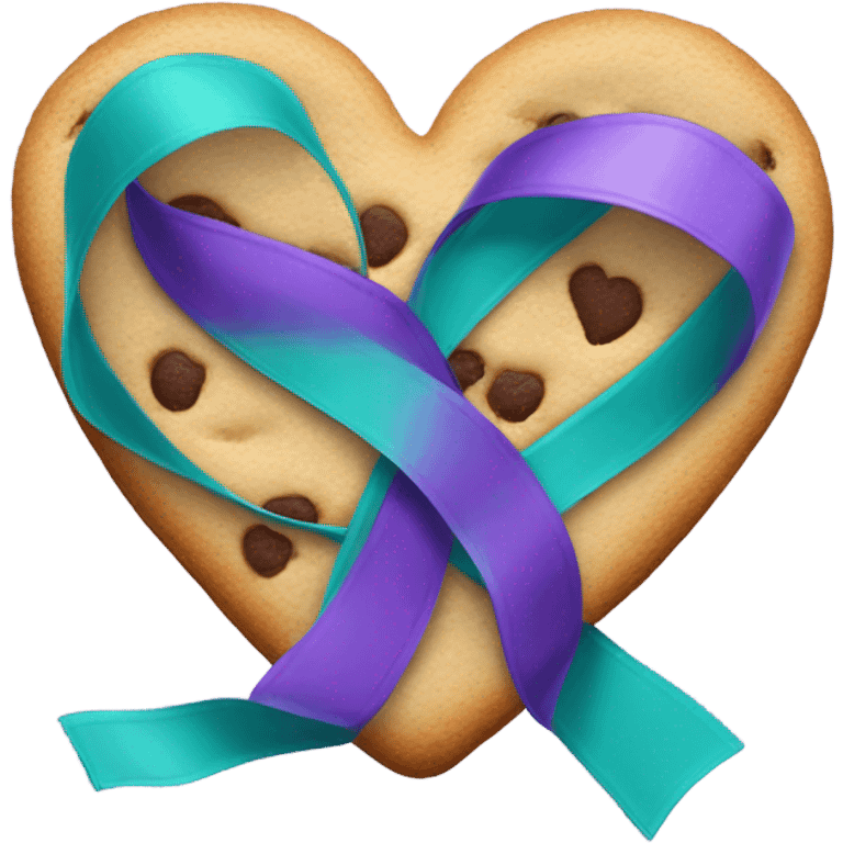 Cookie heart with teal purple support ribbon emoji