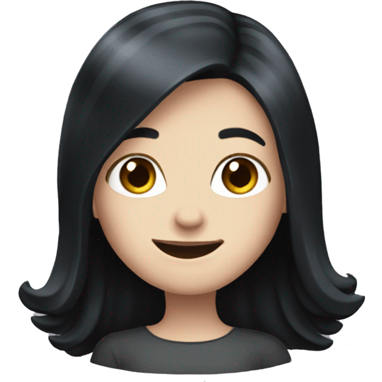 Pale girl with long black hair waving  emoji