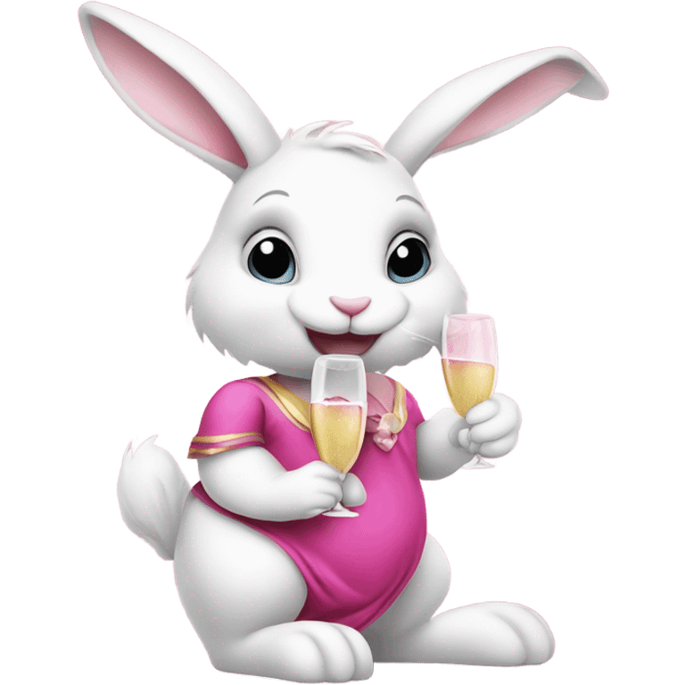 mischevious white bunny wearing a pink dress drinking champagne  emoji