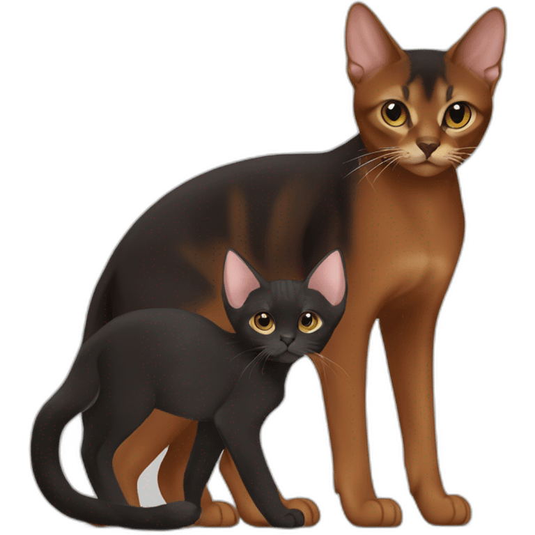 Dark red Abyssinian cat and black kitten with small white speck emoji