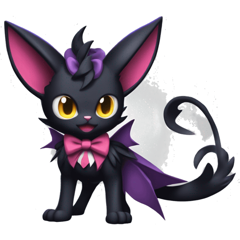 Shiny Dark Cool Shy Edgy Black beautiful fantasy Kawaii Sona Noibat-Litten-Fakemon-cat-animal with edgy bat-ears bow tie black emo-mane vtuber model Full Body emoji