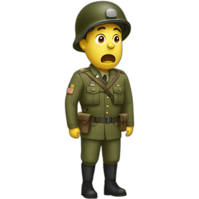 Tired yawning soldier in olive green uniform and helmet emoji