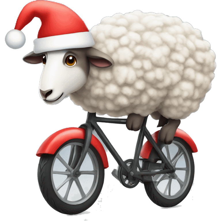 Sheep on a bike with Santa hat emoji