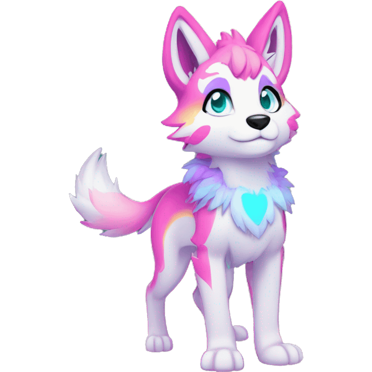 Anthro Colorful Shiny Fionbri-Falvie-sparkle-wolf-sona with neon markings full body emoji