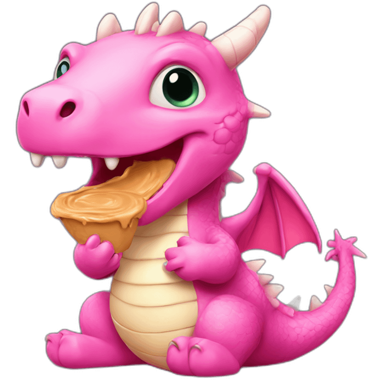 Cute pink dragon eating peanut butter emoji