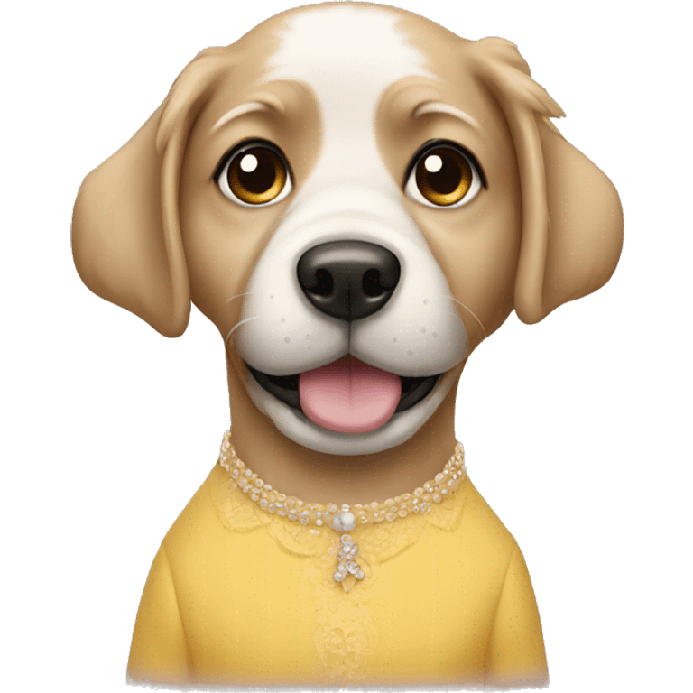 Dog wearing a dress and lashes emoji