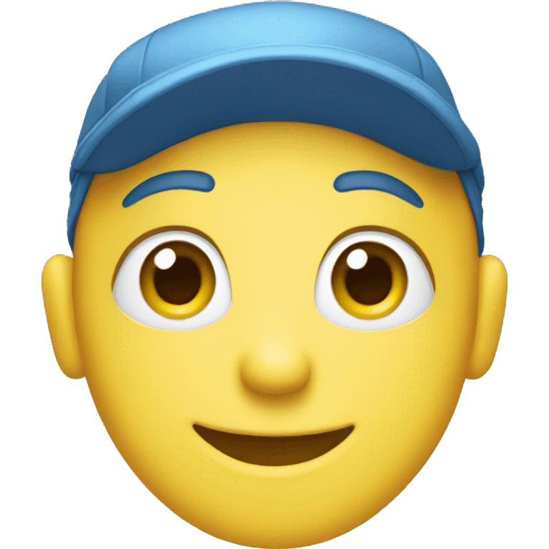 happy face blue hair and blue hat blue eyes yellow face emoji