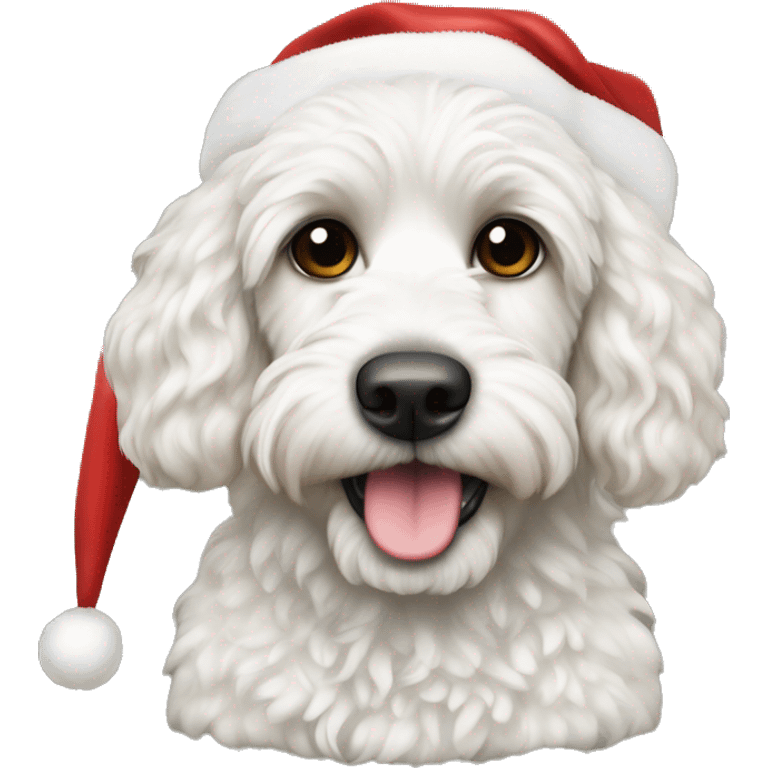 White cockapoo with Santa hat emoji