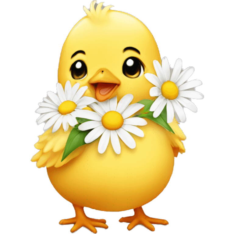 Baby chick holding a daisy emoji