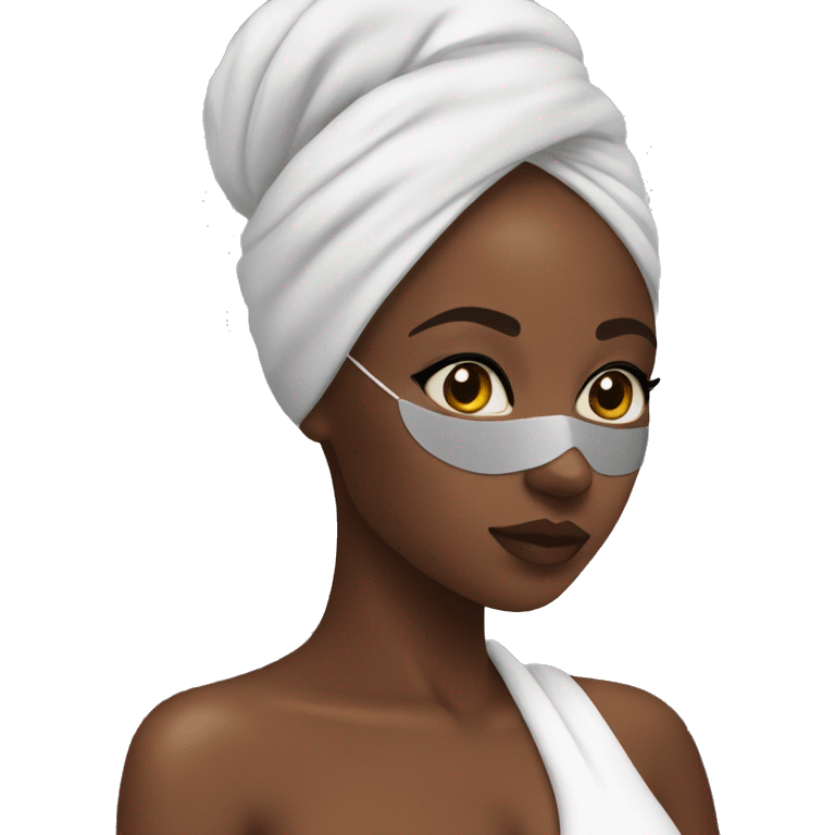 black girl at the spa with eye mask emoji