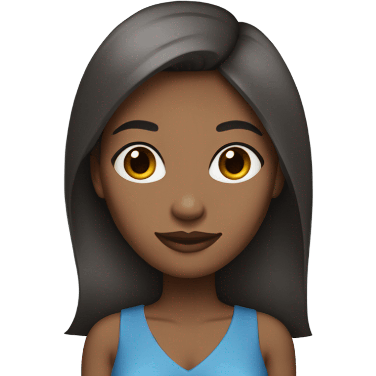 black woman with straight hair and brown eyes wearing blue in a coquette style emoji