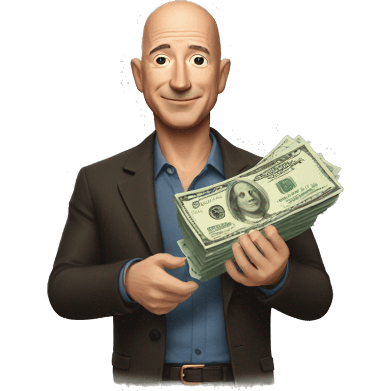 jeff bezos holding cash in both his hands emoji