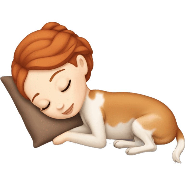 White girl auburn hair sleeping with Carolina dog emoji