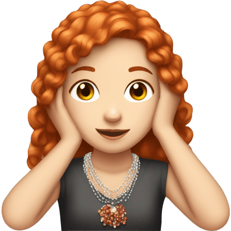 red-haired girl with freckles beading a necklace, sitting at the table  emoji