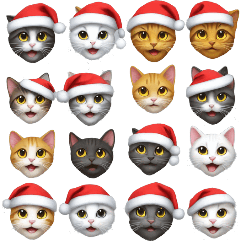 13 happy cats with santa hats emoji