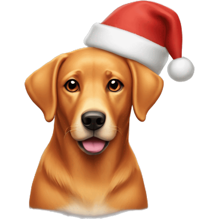 A fox red labrador who wears a christmas cap emoji