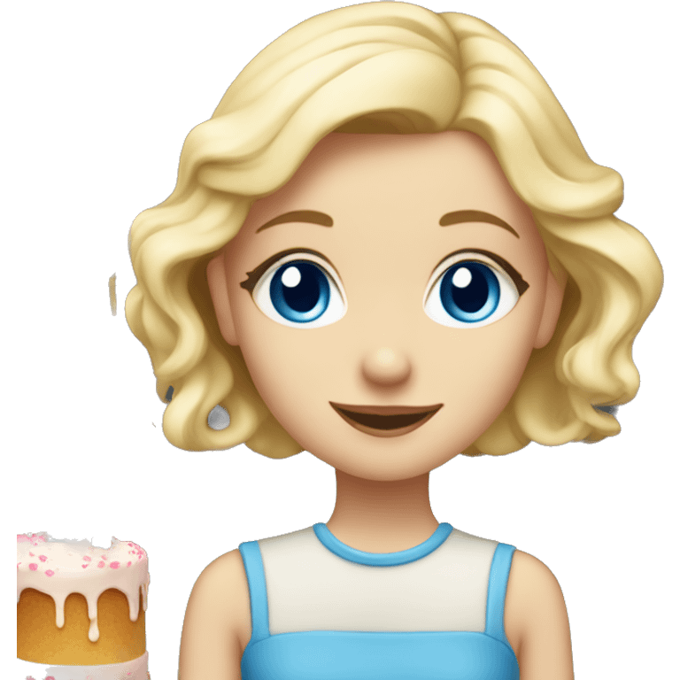 Blondy girl with blue eyes and cake with candles emoji