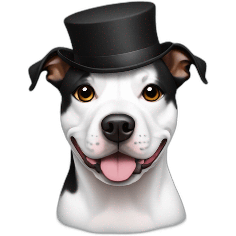 Black and white staffy with small hat emoji