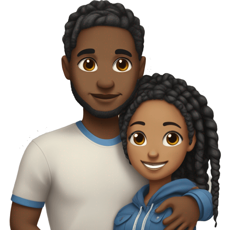 Realistic black girl with box braids and light skin boy with short curly hair and a short beard hugging emoji