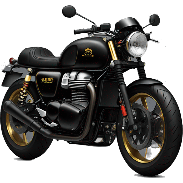 black triumph cafe racer with subtle gold accents and a tail tidy emoji