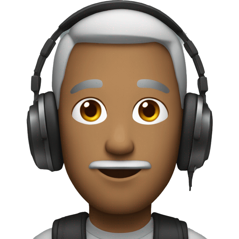 man with headphones with a cuo emoji