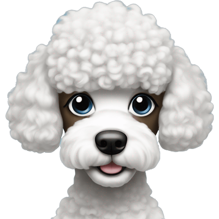 Poodle with half white and half black face with one blue eye emoji