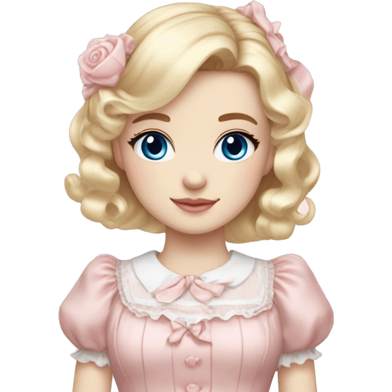 sweet lolita blond hair blue eyes white skin light pink dress emoji