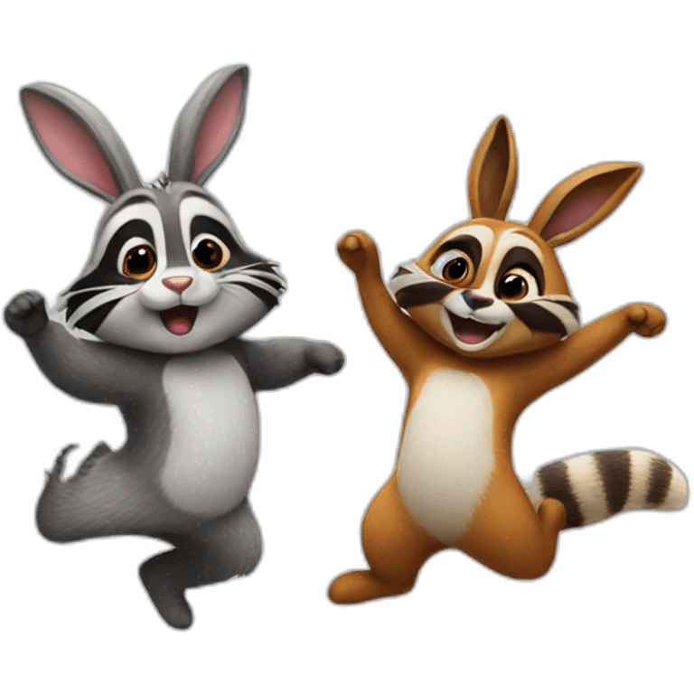 bunny and raccoon dancing emoji