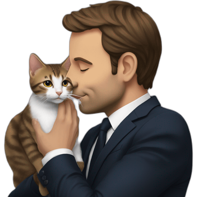 Macron kissing a cat emoji