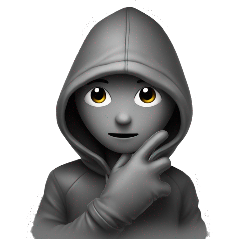 grayscale mysterious hooded boy in gloves emoji