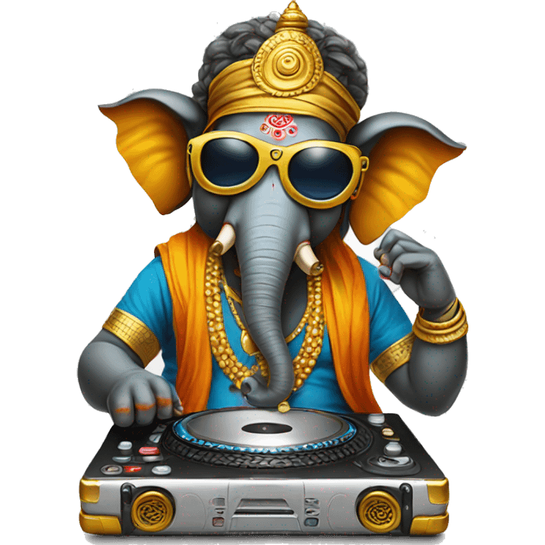 ganesha with goggles and playing DJ emoji