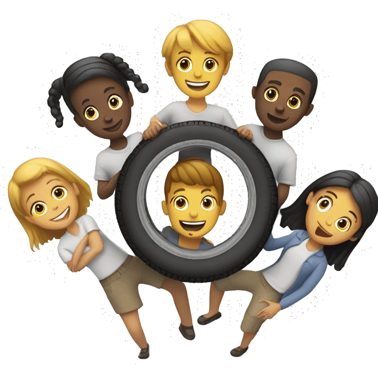 Playing with five people and one tire on the top of the people emoji