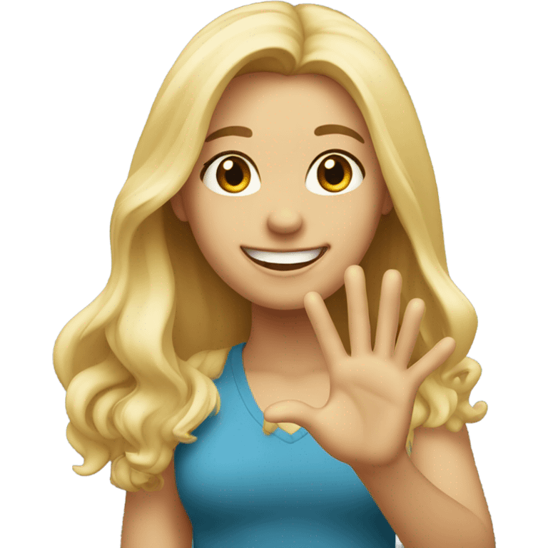 Blonde Girl Long hair says hi emoji