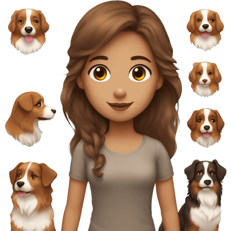 A girl with long brown hair light Skin and a Red Australian Shepherd  emoji