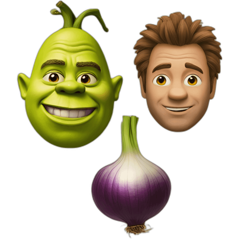 Shrek and an onion with a face emoji