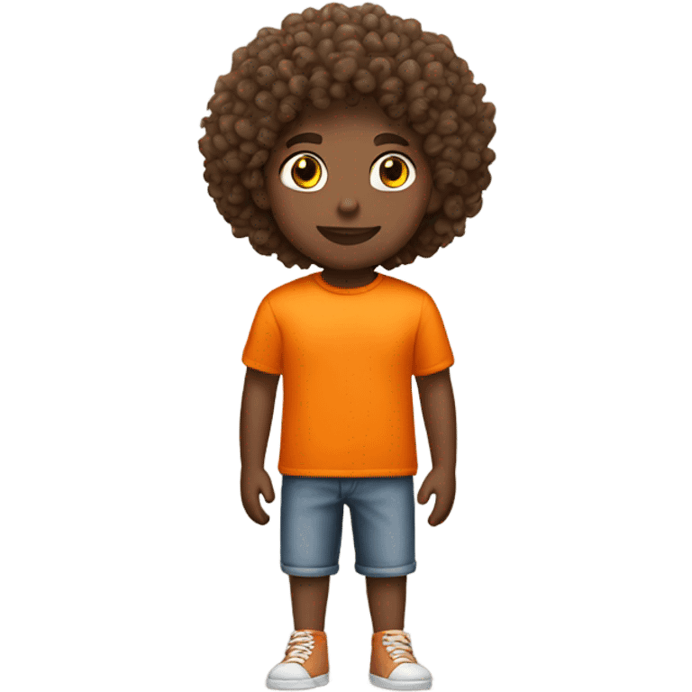 Curly hair fair skin tone wearing orange tshirt full body image emoji