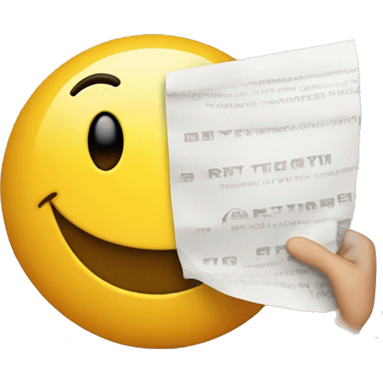 Smiley face holding paper in hand, pointing at it and saying RTFM emoji