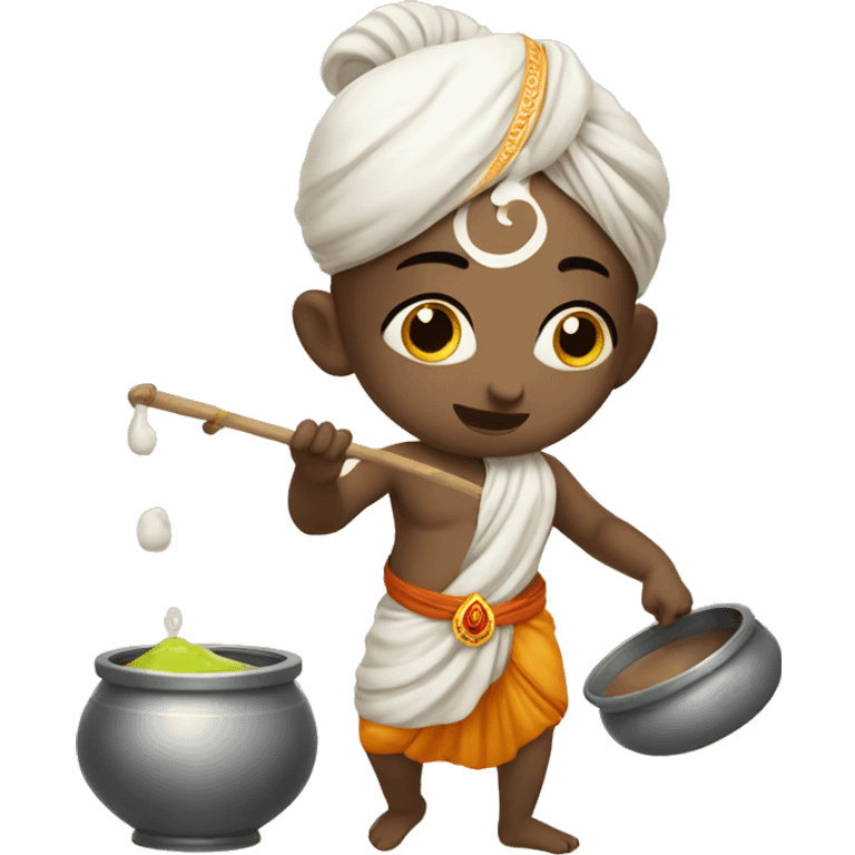 Make a emoji of cute little krishna stealing curd from pot   emoji