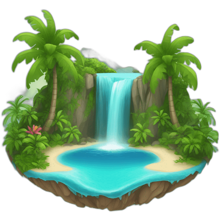 paradise island with a water fall emoji