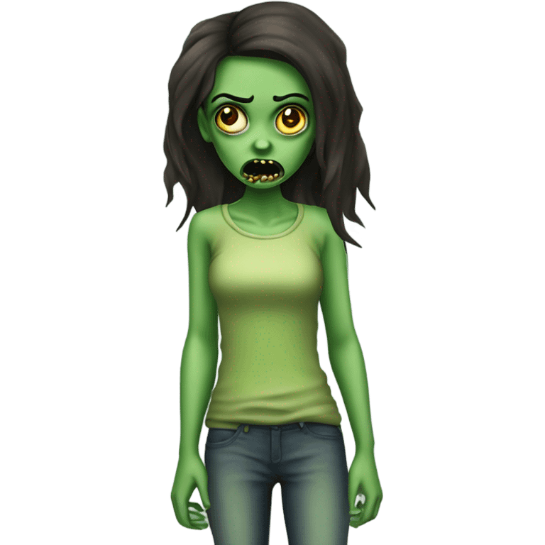 Brunette zombie girl in horror zombie green skinny  emoji