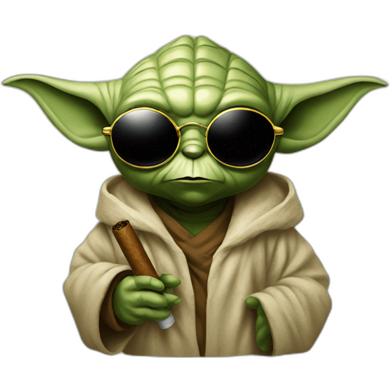 Yoda with a cigar in his mouth and wearing sunglasses emoji