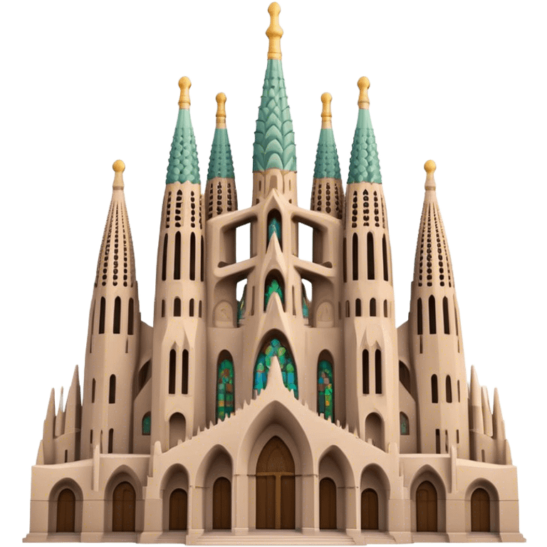 Cinematic Realistic Sagrada Fam√≠lia Landmark Emoji, depicted with the intricate, soaring architecture of the basilica rendered with detailed textures and dramatic, ethereal lighting. emoji