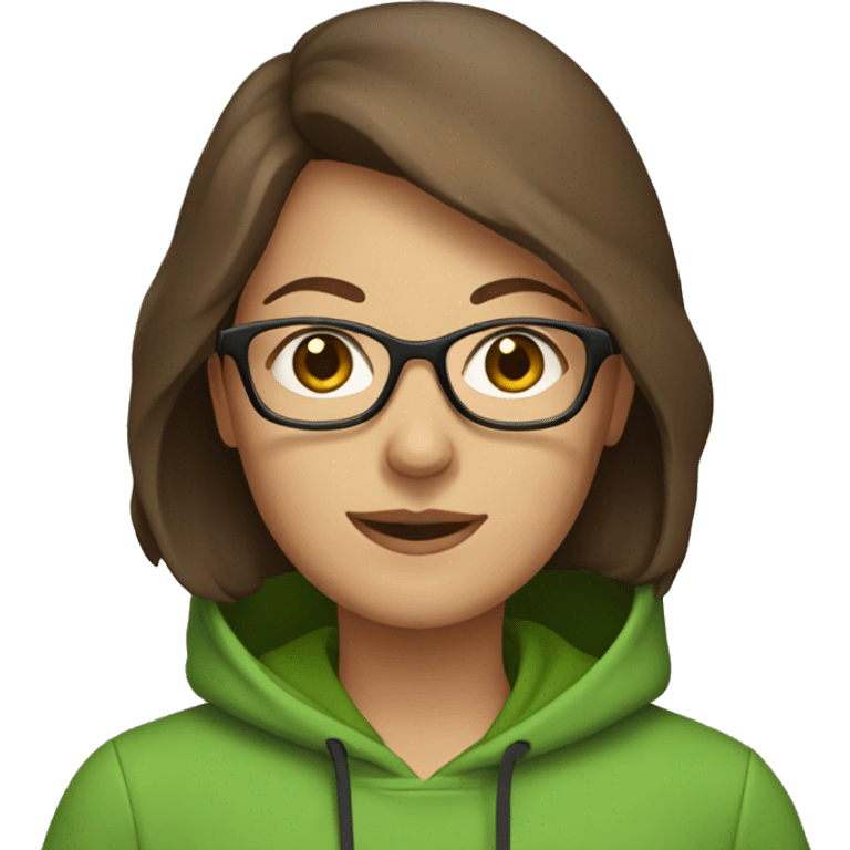 Mom with brown hair with glasses and green hoodie emoji