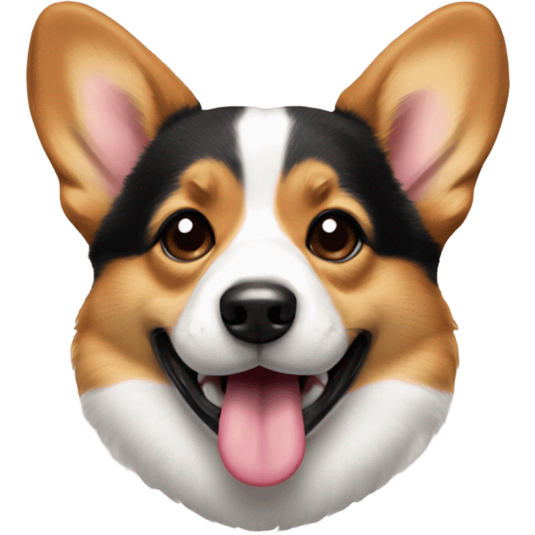 Tri-colored Corgi with tongue out and a little black near temples emoji