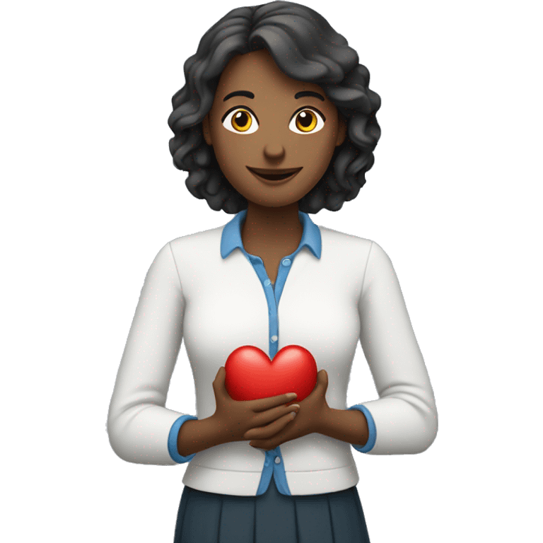 A European woman teacher holds her heart in her hands emoji