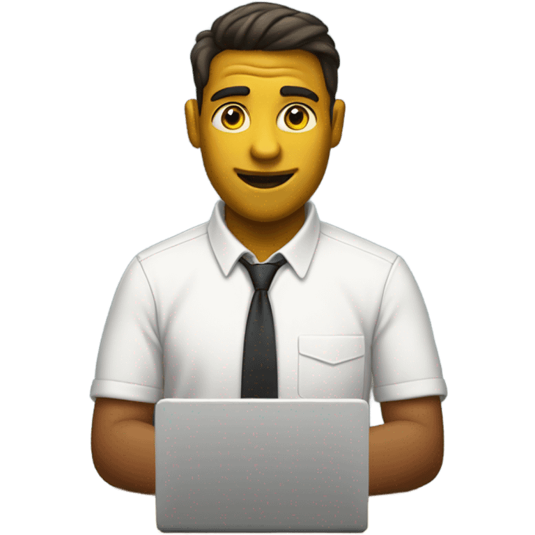 yellow skin man typing on keyboard wearing white button down shirt seating on desk front view emoji